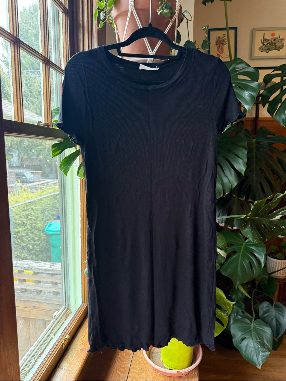 Elodie Black Short-Sleeve Ribbed Mini Dress